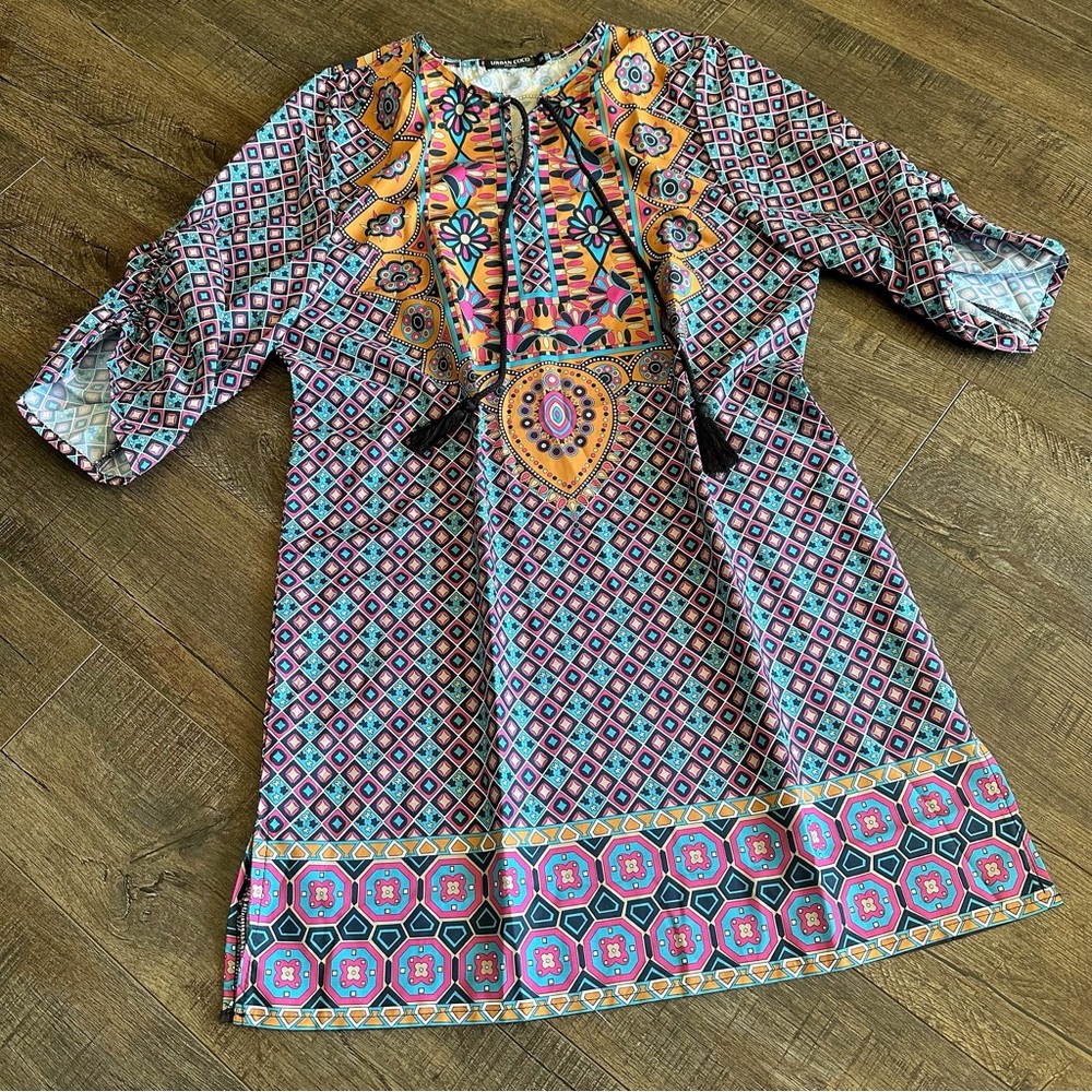 Urban Coco Size Medium Kimono Style Vneck Tassel Beach Coverup Half Sleeve